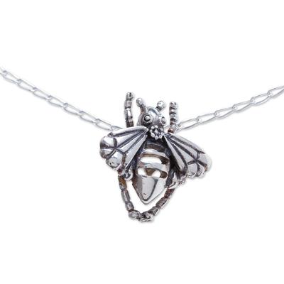 Openwork Bee,'Sterling Silver Bee Fashion Pendant Necklace from Mexico'