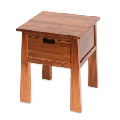 Craftsman,'Handcrafted Teak Wood One Drawer Natural Finish Accent Table'