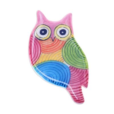 Rainbow Owl,'Colorful Ceramic Owl Brooch from Thai...
