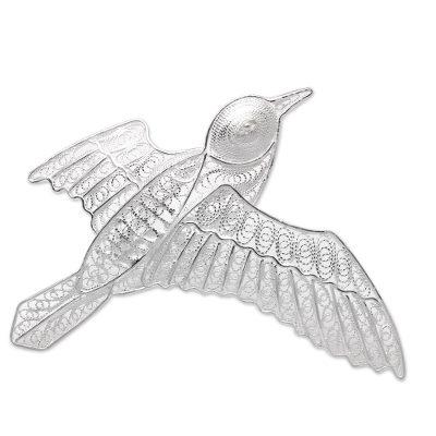 Intricate Pigeon,'Sterling Silver Filigree Pigeon Brooch from Java'