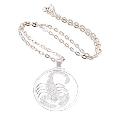 Elegant Scorpio,'Sterling Silver Filigree Scorpio Necklace from Java'