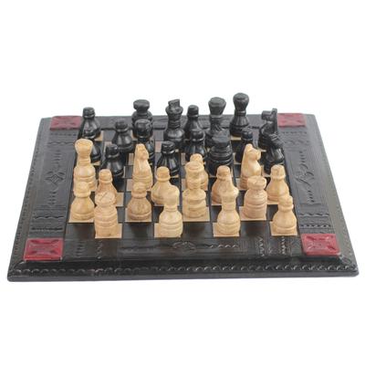 Sophisticated Battle,'Handmade Leather Chess Set from Ghana'