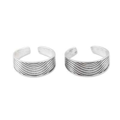 Wavy Style,'Set of 2 Bohemian Style Sterling Silver Toe Rings from India'