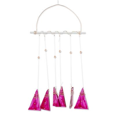 'Pink Hand-Painted Recycled Glass Windchime from Costa Rica'
