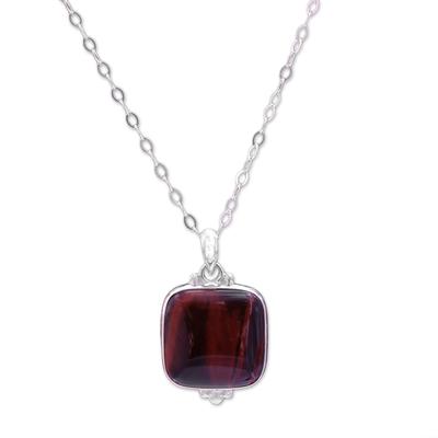 Red Square,'Square Red Tiger's Eye Pendant Necklace from Bali'