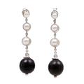 Pearl and ebony dangle earrings, 'Opportunity'