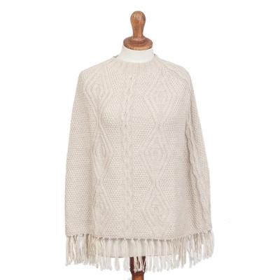 Ivory Diamonds,'Knit Alpaca Blend Poncho in Ivory ...