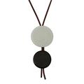 Circular Modernity,'Black and White Art Glass and Leather Pendant Necklace'