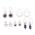 Jewel Mode,'Set of 5 Gemstone Earrings Made from Sterling Silver'