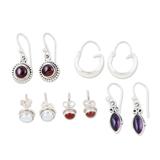 Jewel Mode,'Set of 5 Gemstone Earrings Made from Sterling Silver'