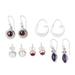 Jewel Mode,'Set of 5 Gemstone Earrings Made from Sterling Silver'