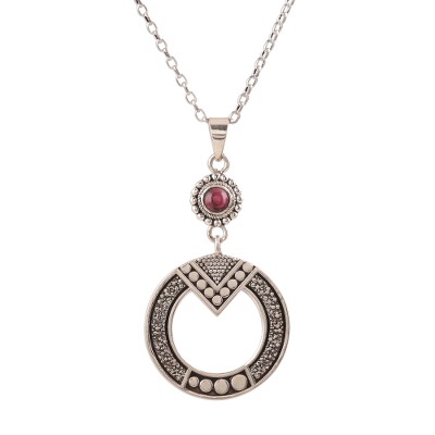 Egyptian Appeal,'Round Pattern Garnet Pendant Necklace from India'