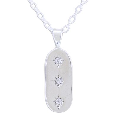 Star Trio,'Cubic Zirconia and Sterling Silver Pendant Necklace'