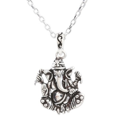 Sitting Ganesha,'Sterling Silver Ganesha Pendant Necklace'