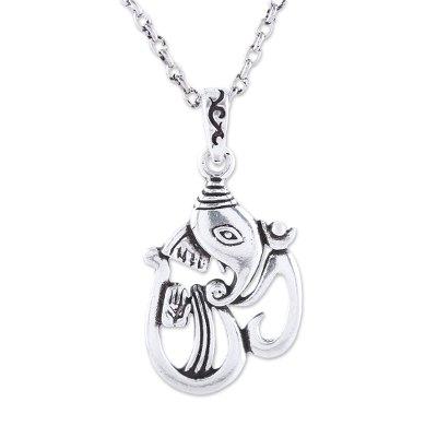 Artistic Om Ganesha,'Sterling Silver Ganesha as Om Pendant Necklace from India'