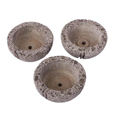 Petite Fleurs,'Round Reclaimed Stone Flower Pots from Mexico (Set of 3)'