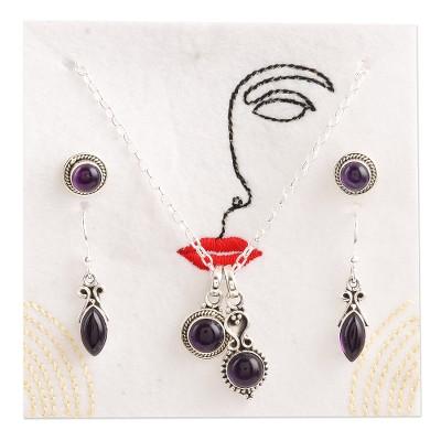 Passionate Purple,'Handmade Amethyst and Sterling Silver Jewelry Set'