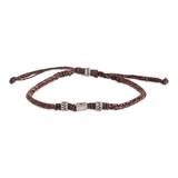 Red Point,'Handcrafted Leather Braided Pendant Bracelet from Guatemala'