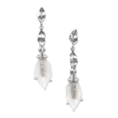 Lily of Peace,'Polished Lily-Themed Sterling Silver Dangle Earrings'