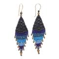 'Diamond-Shaped Hand-Knotted Dangle Earrings in Blue'