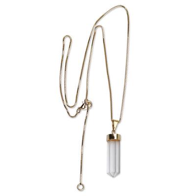 Golden Clarity,'18k Gold-Plated Brass and Crystal Quartz Necklace'