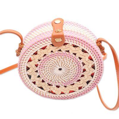 Lilac Way,'Handcrafted Bamboo Round Shoulder Bag in Lilac'