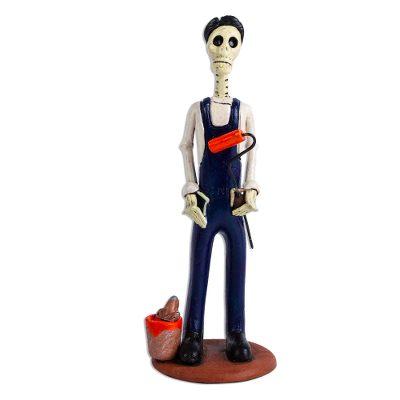 Painter Catrin,'Mexican Folk Art Painter Skeleton Statuette'