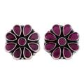 Pink Blend,'Sterling Silver Floral Button Earrings with Pink Onyx Stones'