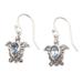 Across the Sea,'Sterling Silver Turtle Shaped Earrings with Blue Topaz'