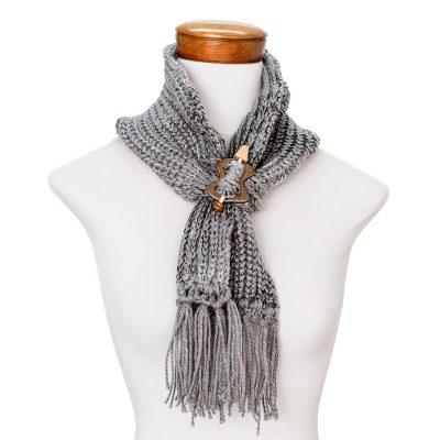 Costa Rican Grey,'Acrylic Multi Grey Tone Wrap Scarf with Wood Clip'