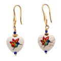 '14k Gold-Plated Howlite Dangle Earrings with Rainbow Birds'