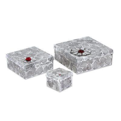 Joyous Gifts,'3 Gift Style Lidded Decorative Boxes of Aluminum Repousse'