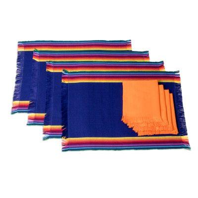 Indigo Balance,'Handwoven Cotton Indigo Placemats with Napkins (Set of 4)'
