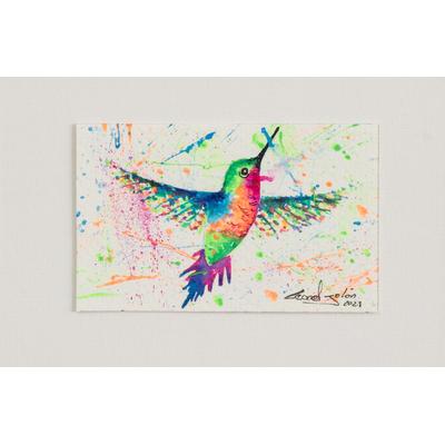 Between Colors,'Watercolor Painting of Hummingbird'