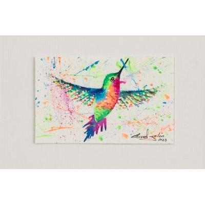 Between Colors,'Watercolor Painting of Hummingbird'