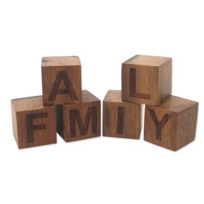 Loving Family,'Hand Crafted Ironwood Letter Blocks from Bali (6 Pieces)'