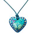 Hummingbird Embrace,'Papier Mache Hummingbird Pendant Necklace from Mexico'