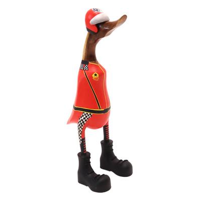 Racer Duck,'Teak Wood Duck Statuette with Racer Motif'