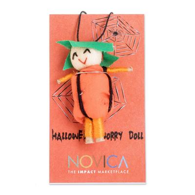 Spooky Fortune,'Handcrafted Cotton Worry Doll with Pumpkin Costume'