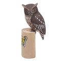 Owl and Butterfly,'Teak and Suar Wood Owl Sculpture Carved and Painted by Hand'