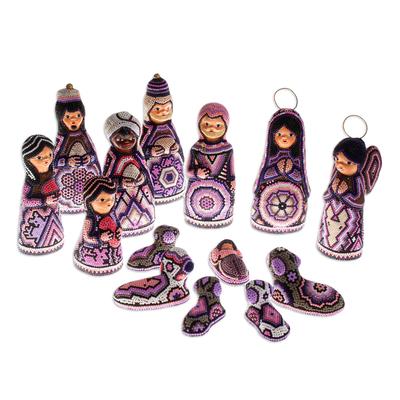 Holy Huichol Night,'Hand Beaded Ceramic Nativity Scene (14 Pieces)'