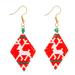 Christmas Evening,'Reindeer Glass Beaded Dangle Earrings in Green and Red'