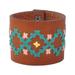 Marash Waves,'Brown Leather Wristband Bracelet with Geometric Details'