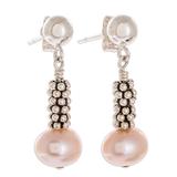 Rosy Combination,'Beaded Pink Cultured Pearl Earrings'