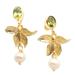 Fortune Gold,'18k Gold-Plated Floral Dangle Earrings with Gemstones'