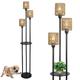 Rayofly Boho Floor Lamp, 3-Lights Rattan Floor Lamp with Shelves, Farmhouse Floor Lamp with ON/OFF Foot Switch, Rustic Standing Lamp with Rattan Shades, Tall Floor Lamps for Living Room Bedroom Office