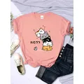 T-shirt imprimé chats empilés mignons pour femmes t-shirt confortable et doux t-shirt tendance