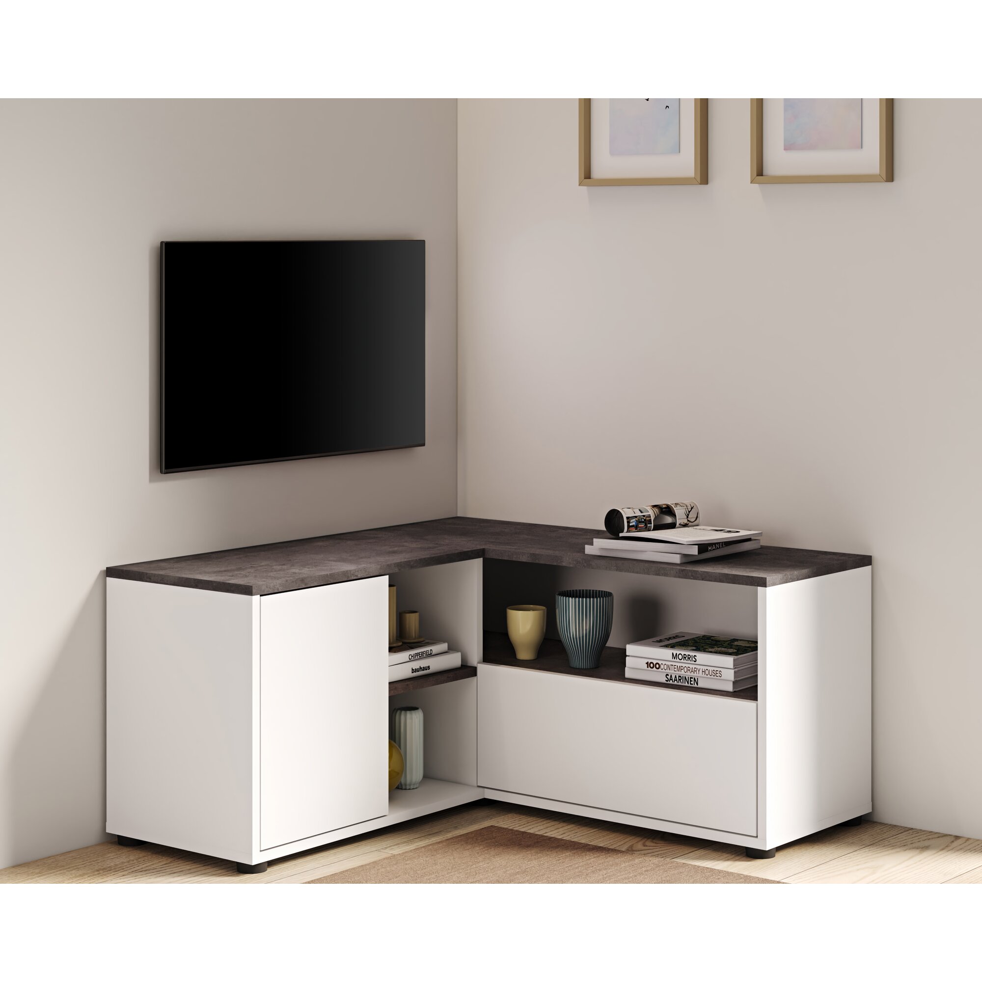 TemaHome »Angle« TV-Schrank 90 Weiß mit Concrete 90x45x90 cm