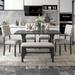 6-Piece Dining Table & Chair Set with Curved Legs Soft Cushion Backs Chair & Bench, Wooden Kitchen Table Set for Dining Room