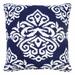 HomeRoots 20" X 20" Blue And White 100% Cotton Damask Zippered Pillow